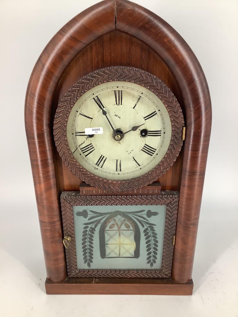 I.C. Brown ripple front beehive clock, nice etched (1 of 2)