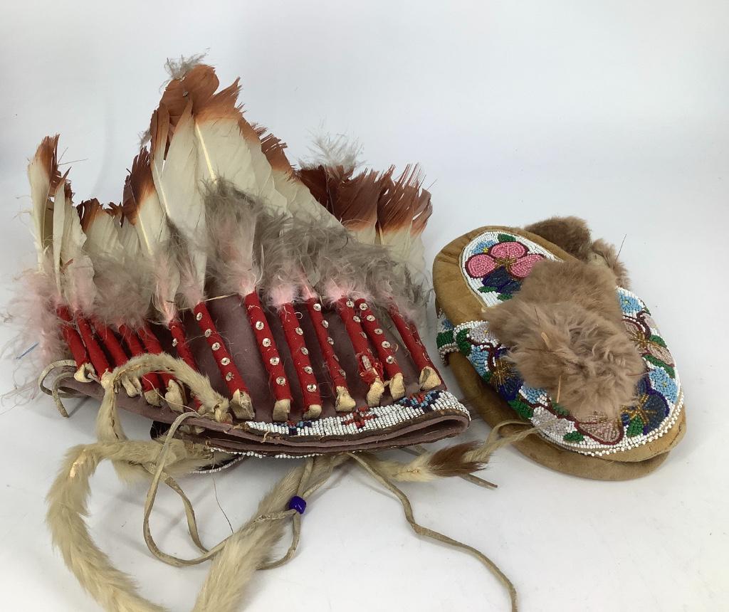 Native American style beaded headdress and moccasins. (1 of 1)