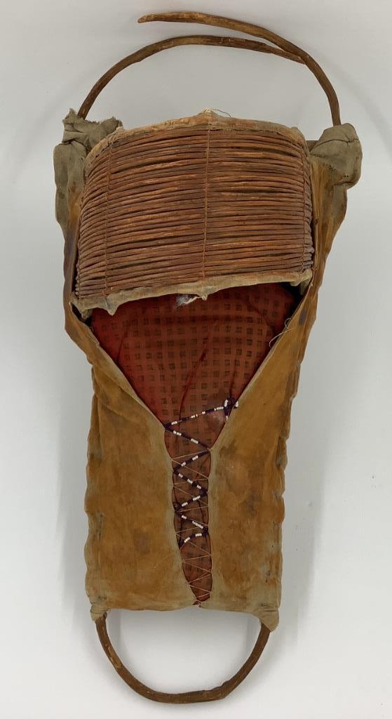 Indian Papoose carrier with beadwork, 26 1/2” total (1 of 2)