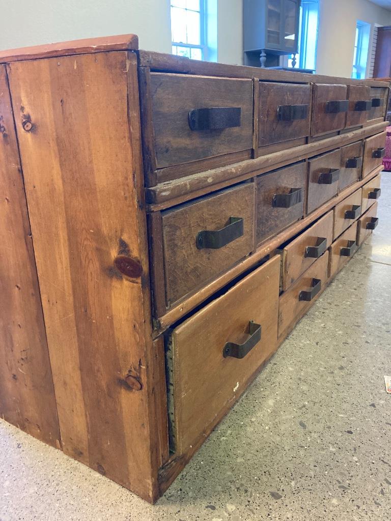 Pine country store 17 drawer counter, 74.5" x 17.5" x (1 of 3)