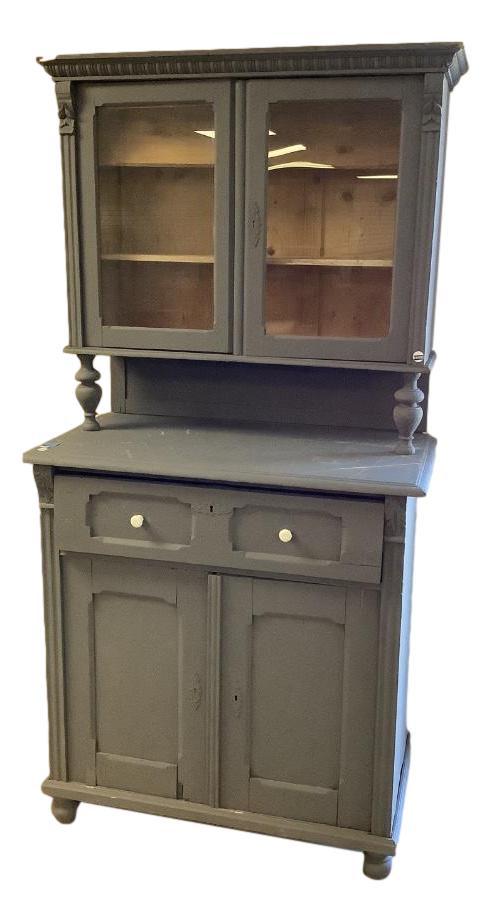 Step-back cupboard painted grey . 23”x39”77” . (1 of 3)