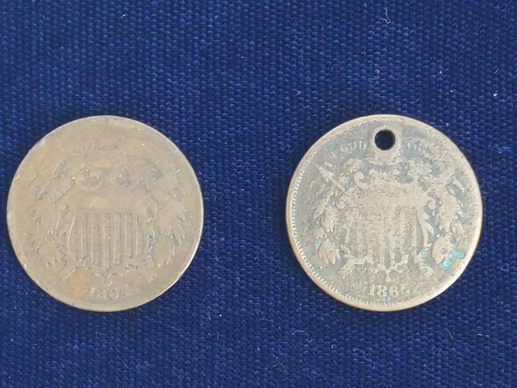 Two US 2-Cent Pieces (1 of 6)