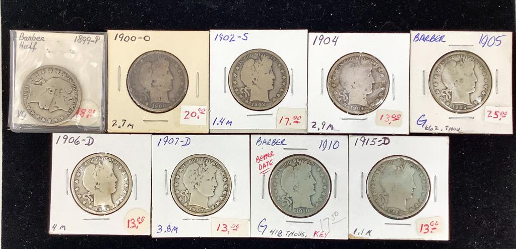 Lot of Nine Barber Half Dollar Coins (1 of 11)