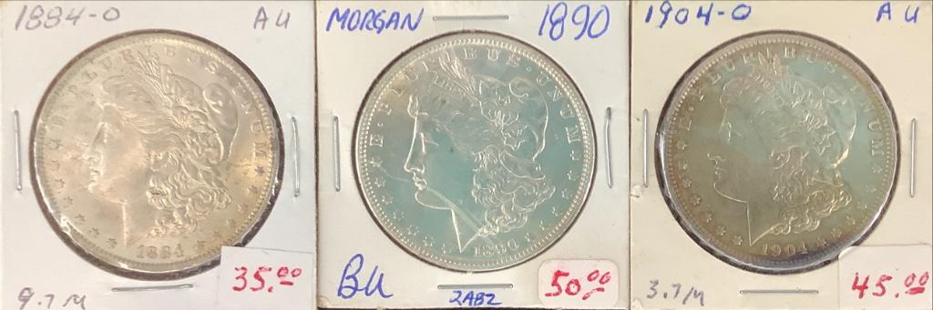 Three Morgan Silver Dollar Coins (1 of 8)