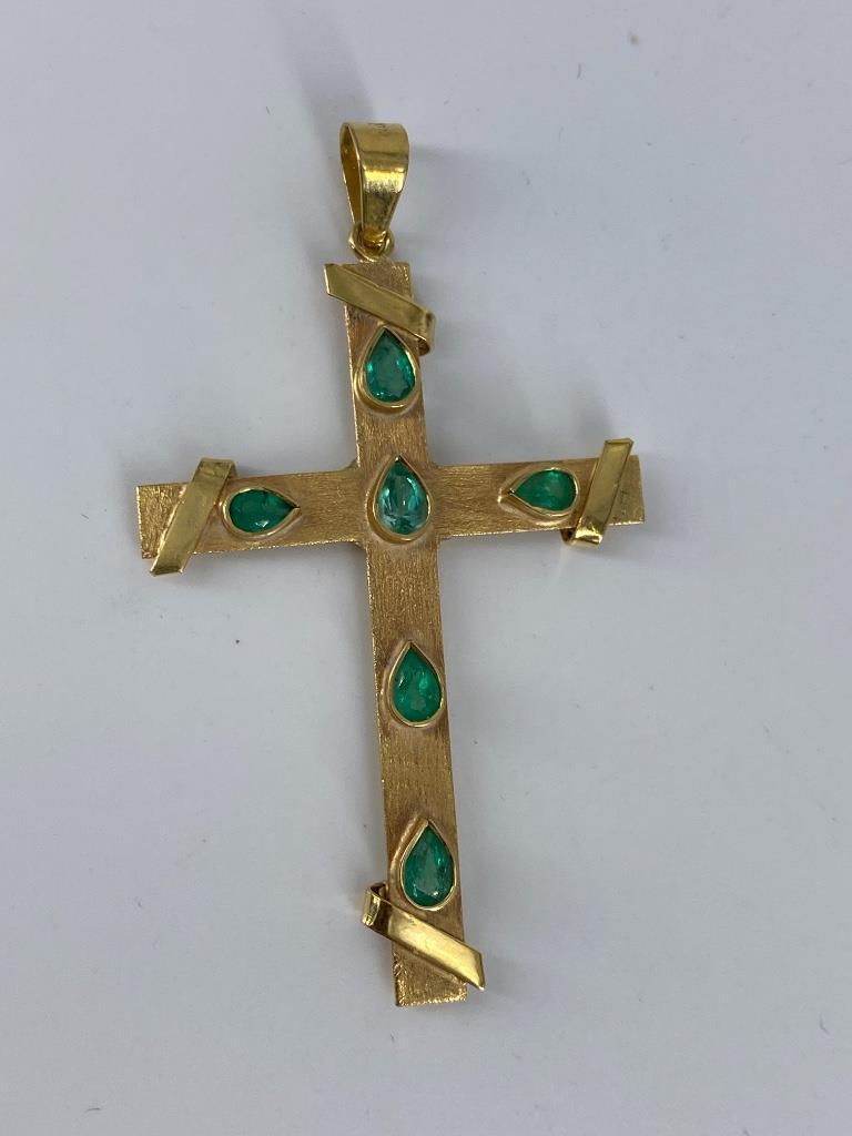 18kt Yellow Gold Custom Made Colombian Emerald Cross (1 of 7)