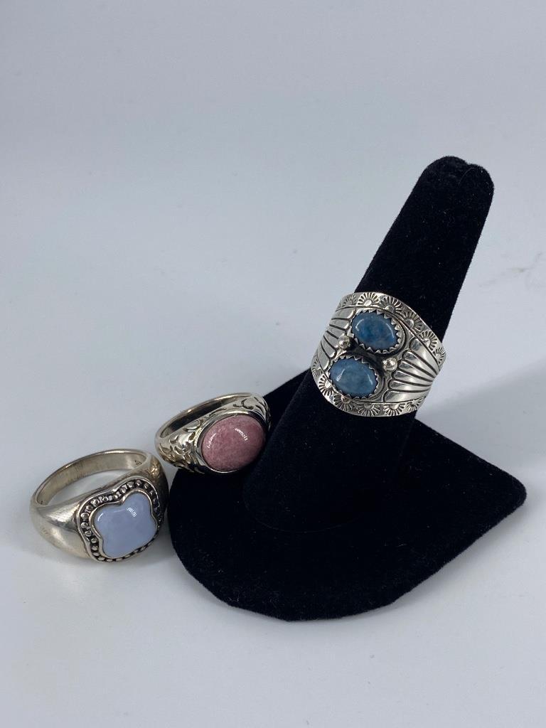 Three Sterling Silver & Semi-Precious Stone Rings (1 of 12)