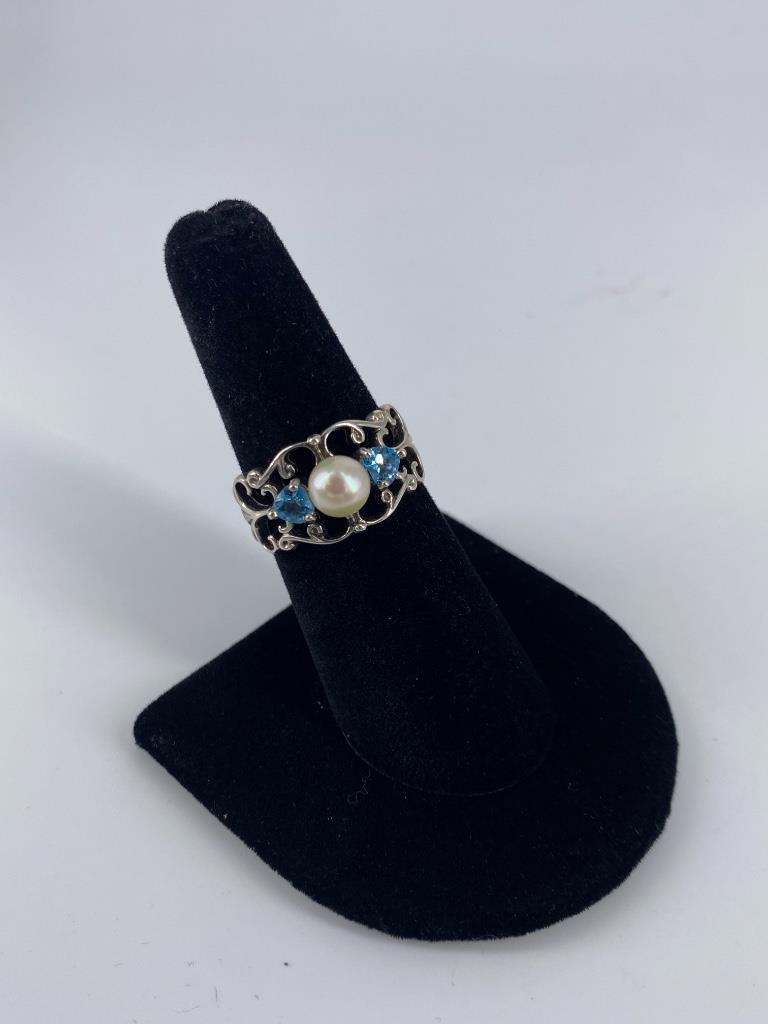 Sterling Silver, Pearl & Blue Topaz Fashion Ring (1 of 4)