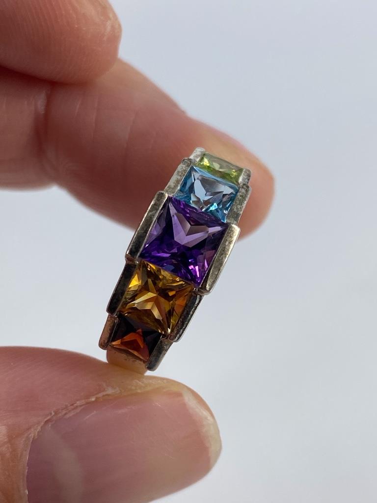Multi-Colored Gemstone, Sterling Silver Ring (1 of 5)