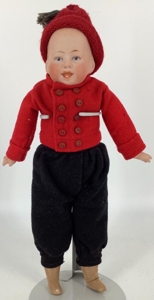 12" Gebruder Knoch bisque shoulder head character boy.: 12" Gebruder Knoch bisque shoulder head character boy. Solid dome head marked as shown, molded and painted hair and facial features, intaglio eyes, open/closed mouth with molded and painted two lower 