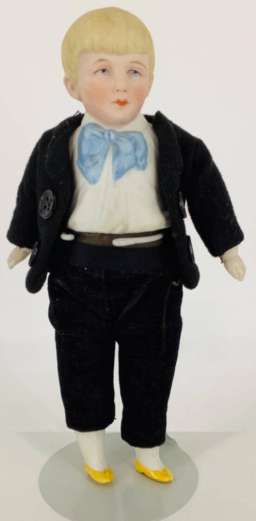 8 1/2" Hertwig bisque boy half doll. One-piece head and (1 of 2)