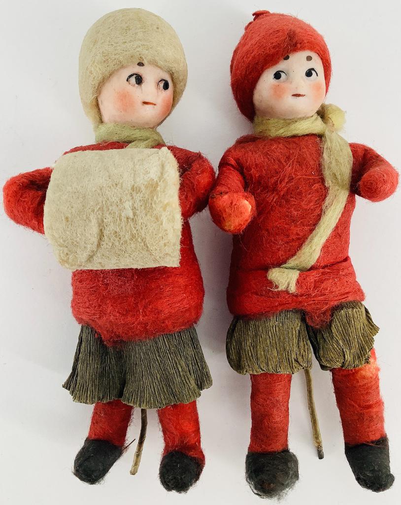 Pair vintage bisque head ornaments. Likely Heubach, (1 of 1)