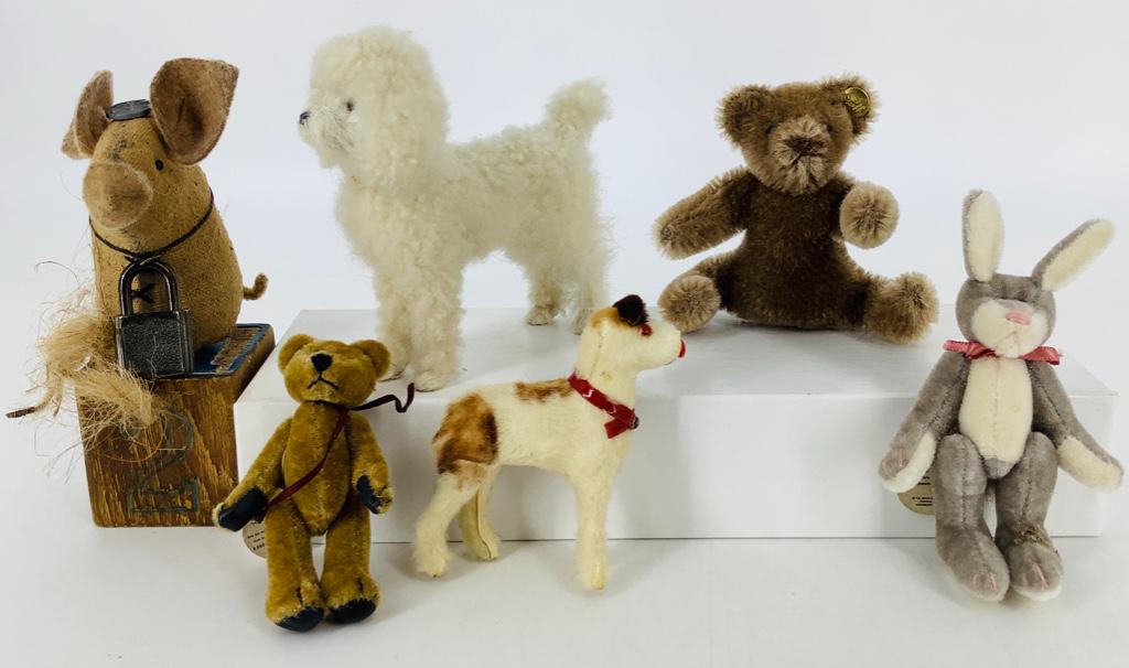 Lot (6) small animals. Includes 3" Steiff flexi bear, (1 of 1)