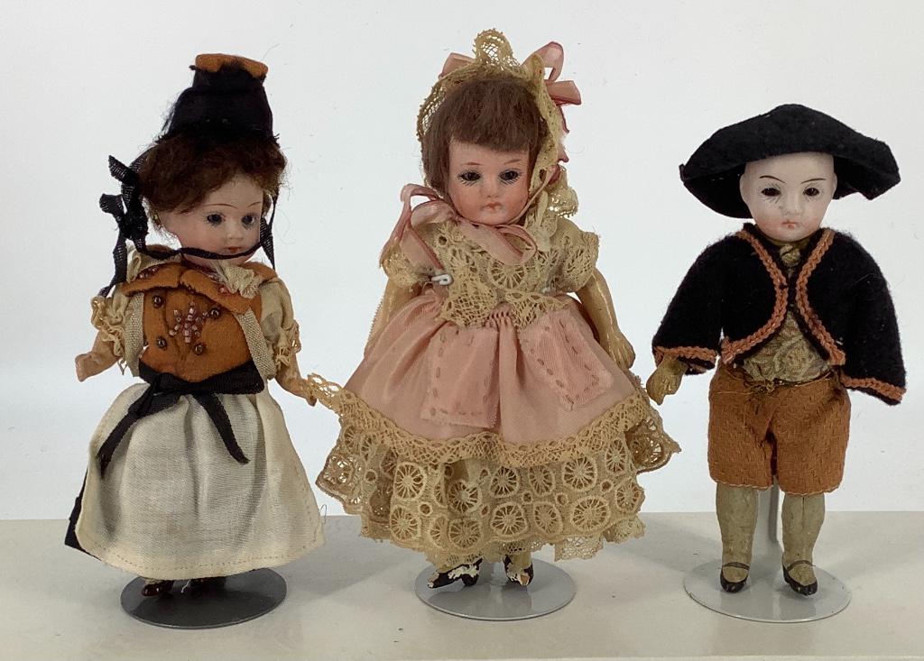 (3) Small German bisque socket head dolls. 5" boy (1 of 2)