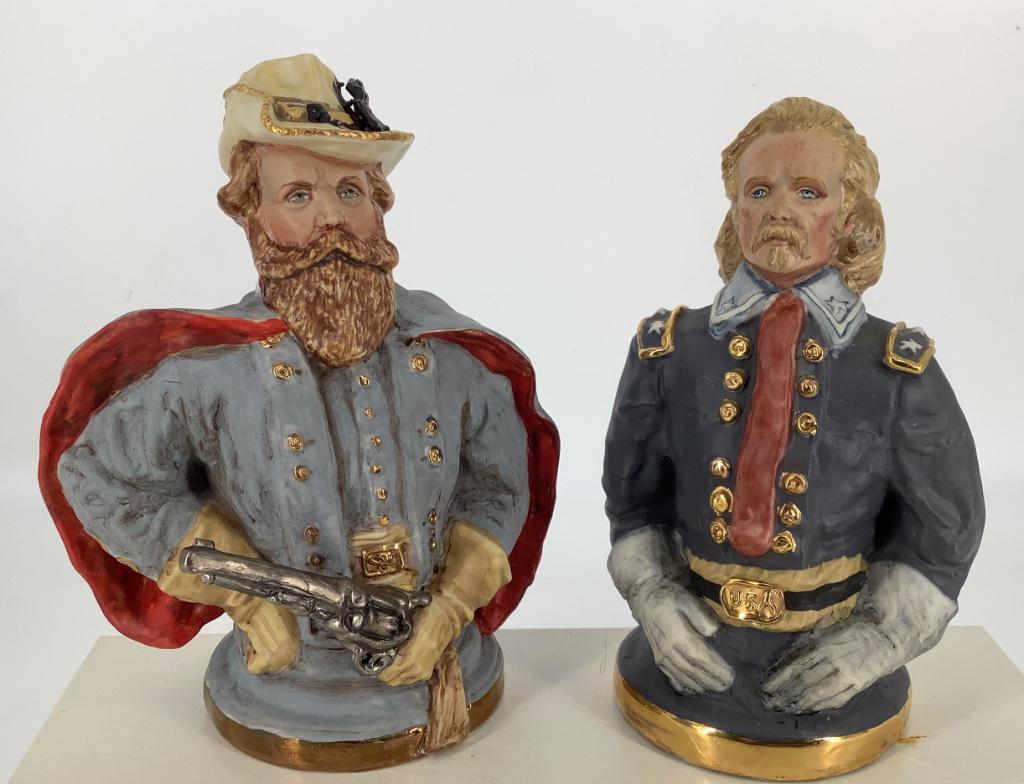 (2) Porcelain busts of Robert E. Lee and General George: (2) Porcelain busts of Robert E. Lee and General George Custer handcrafted by Kathy Redmond. Each measures approximately 8" high.