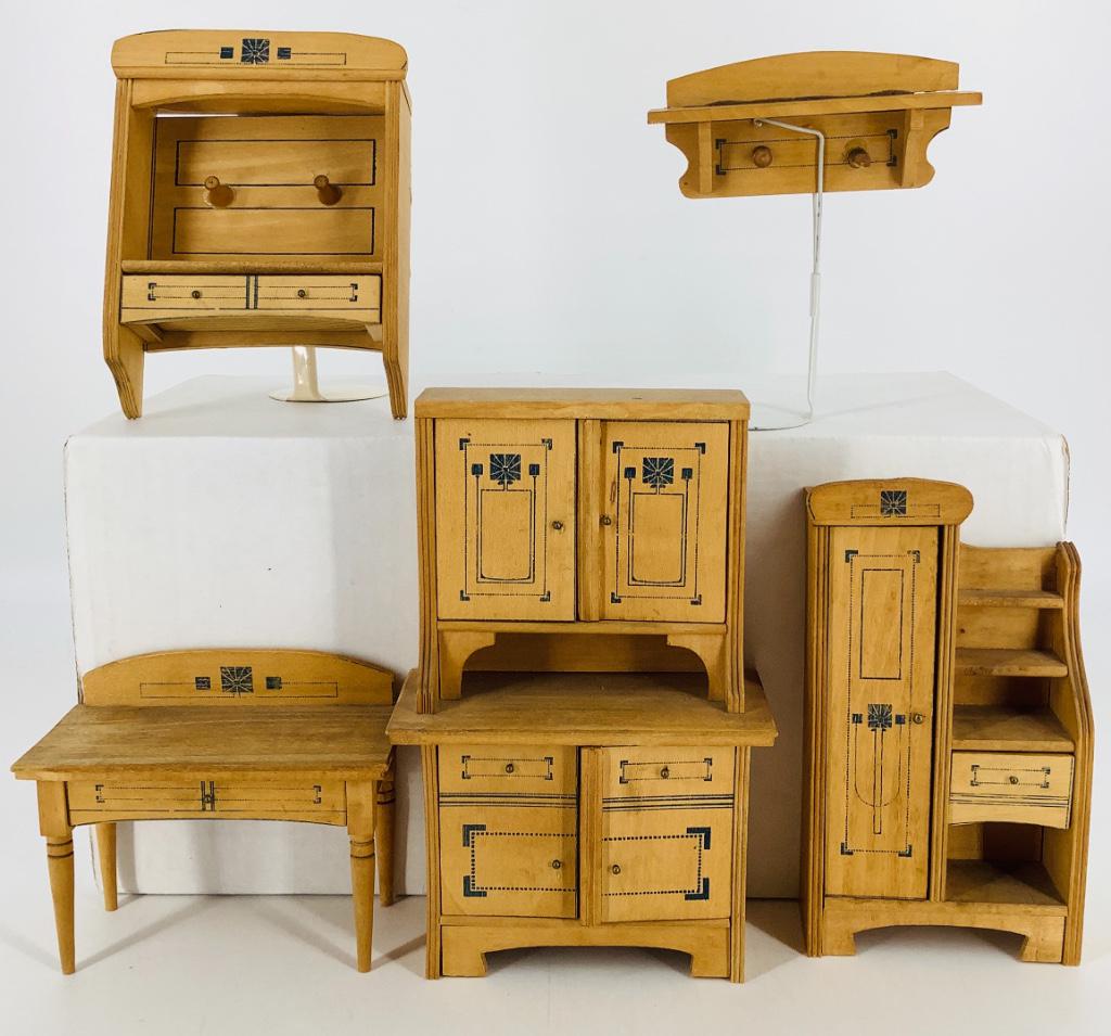 (5) Pieces vintage stenciled wood dollhouse furniture, (1 of 1)