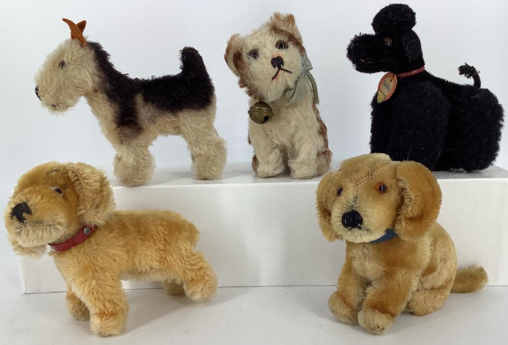 (5) small Steiff mohair dogs with no buttons/labels (1 of 1)