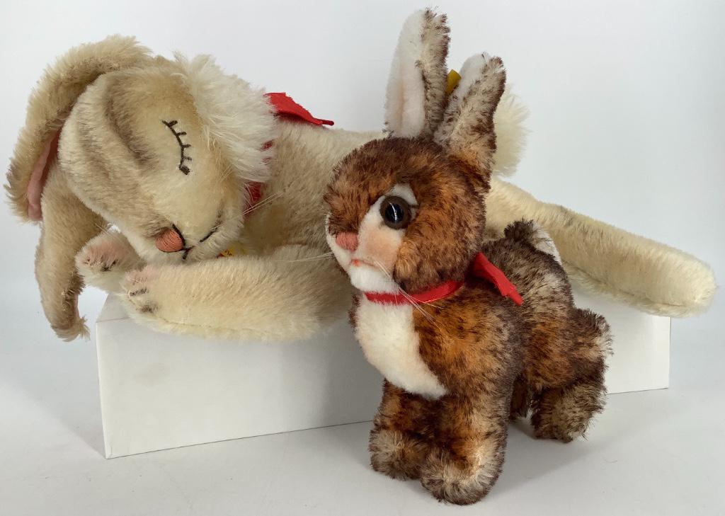 (2) Steiff mohair rabbits including 8Â½"H (overall) (1 of 2)
