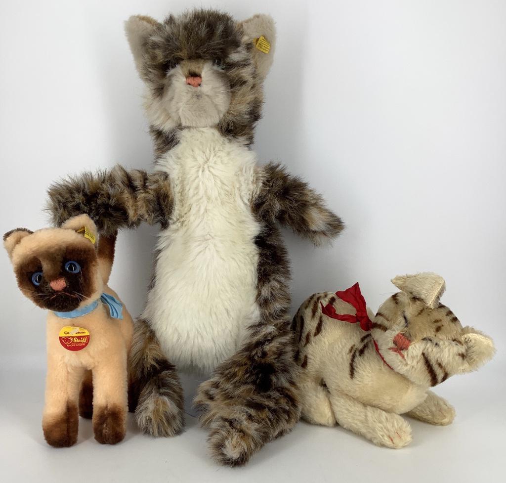 (3) Steiff cats including vintage mohair 7Â½"H sleeping (1 of 2)
