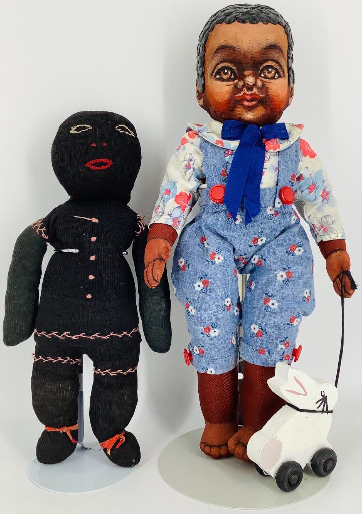 (2) Black cloth dolls. Includes 12" vintage sock doll (1 of 1)