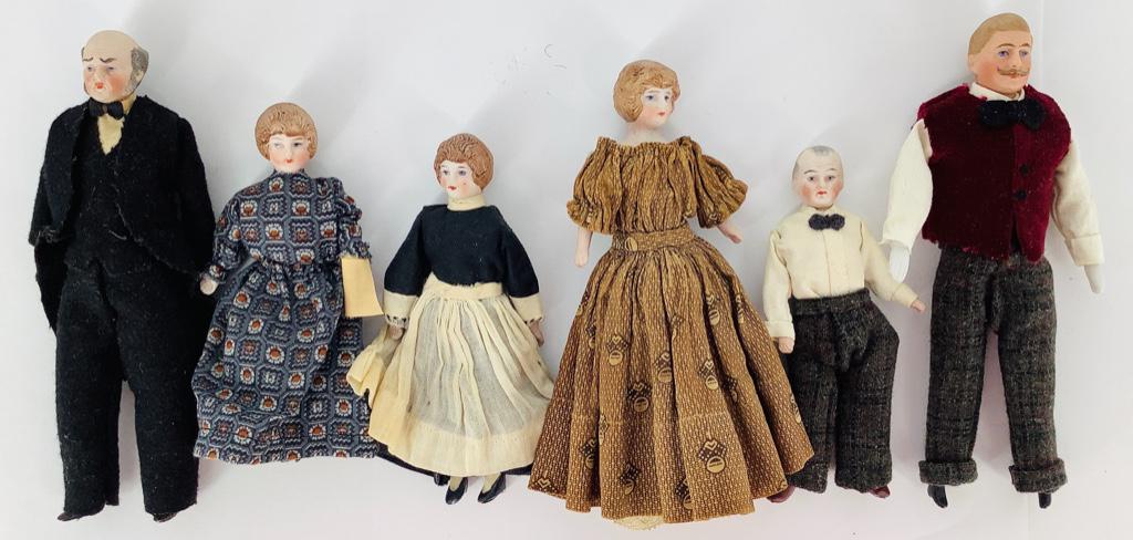 (6) German Dollhouse dolls. Bisque shoulder heads with (1 of 1)