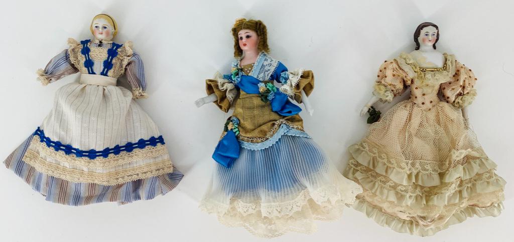 (3) dollhouse size shoulder head dolls. Includes 6" (1 of 3)