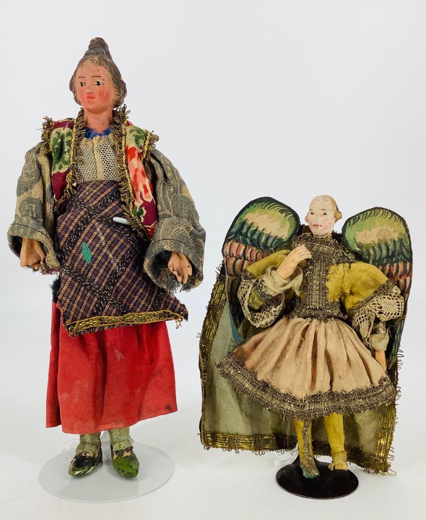 (2) Early Creche figures. 9 1/2" lady has a terracotta (1 of 3)