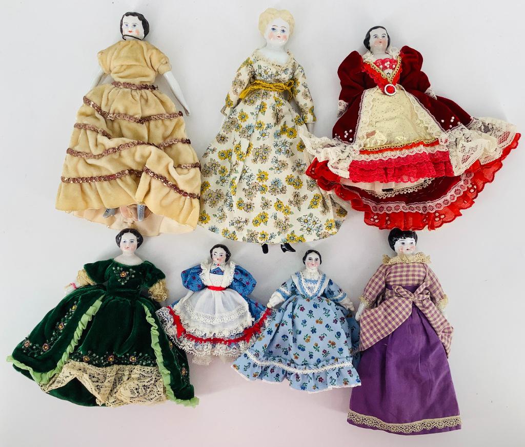 Lot (7) Dollhouse size (4 3/4" to 9") China Head dolls (1 of 1)
