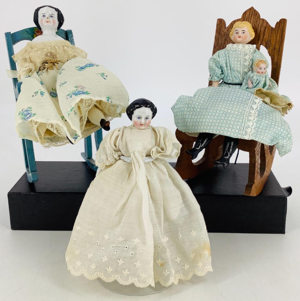 (3) shoulder head dolls including (2) German china flat (1 of 2)