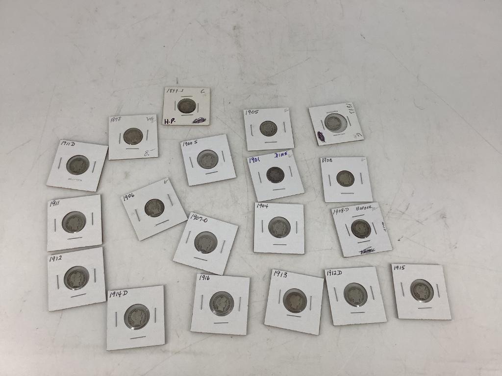 Nineteen Barber Silver Dimes (1 of 8)