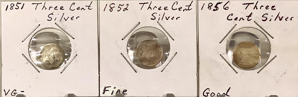 Three US Silver Three Cent Coins (1 of 7)