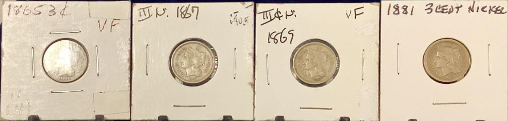 Four U.S. Nickel Three-Cent Coins (1 of 9)