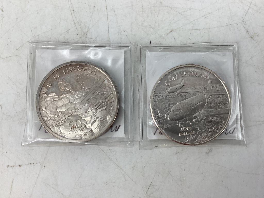 Two Marshall Islands $50.00 Silver Proof Coins (1 of 2)