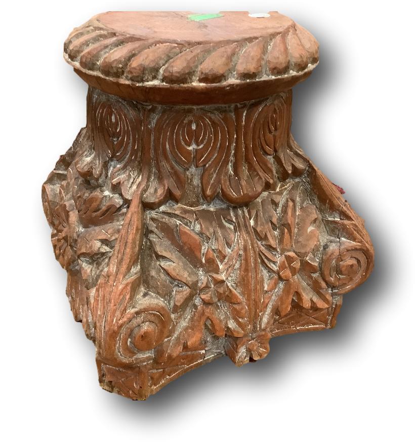Carved wooden Asian pedestal 14x14x15â€ high. Repair (1 of 3)