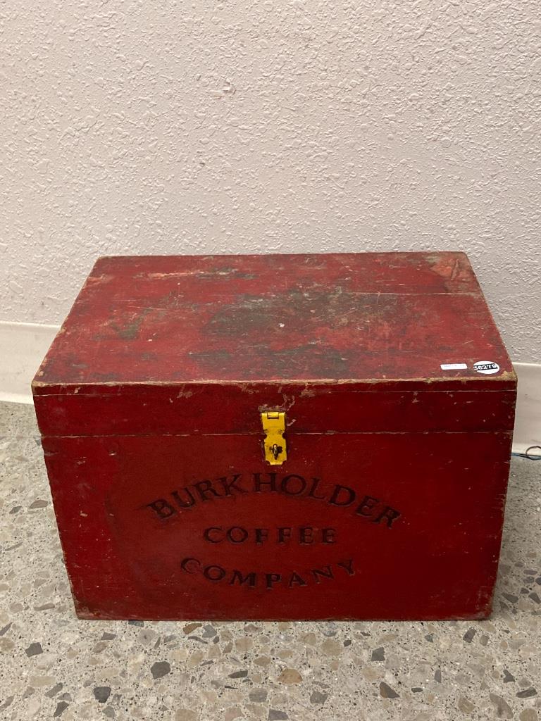 Burkholder Coffee Company" advertising chest with old (1 of 2)