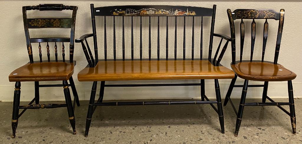 2 Hitchcock chairs and bench. Bench is 44â€ wide. (1 of 5)