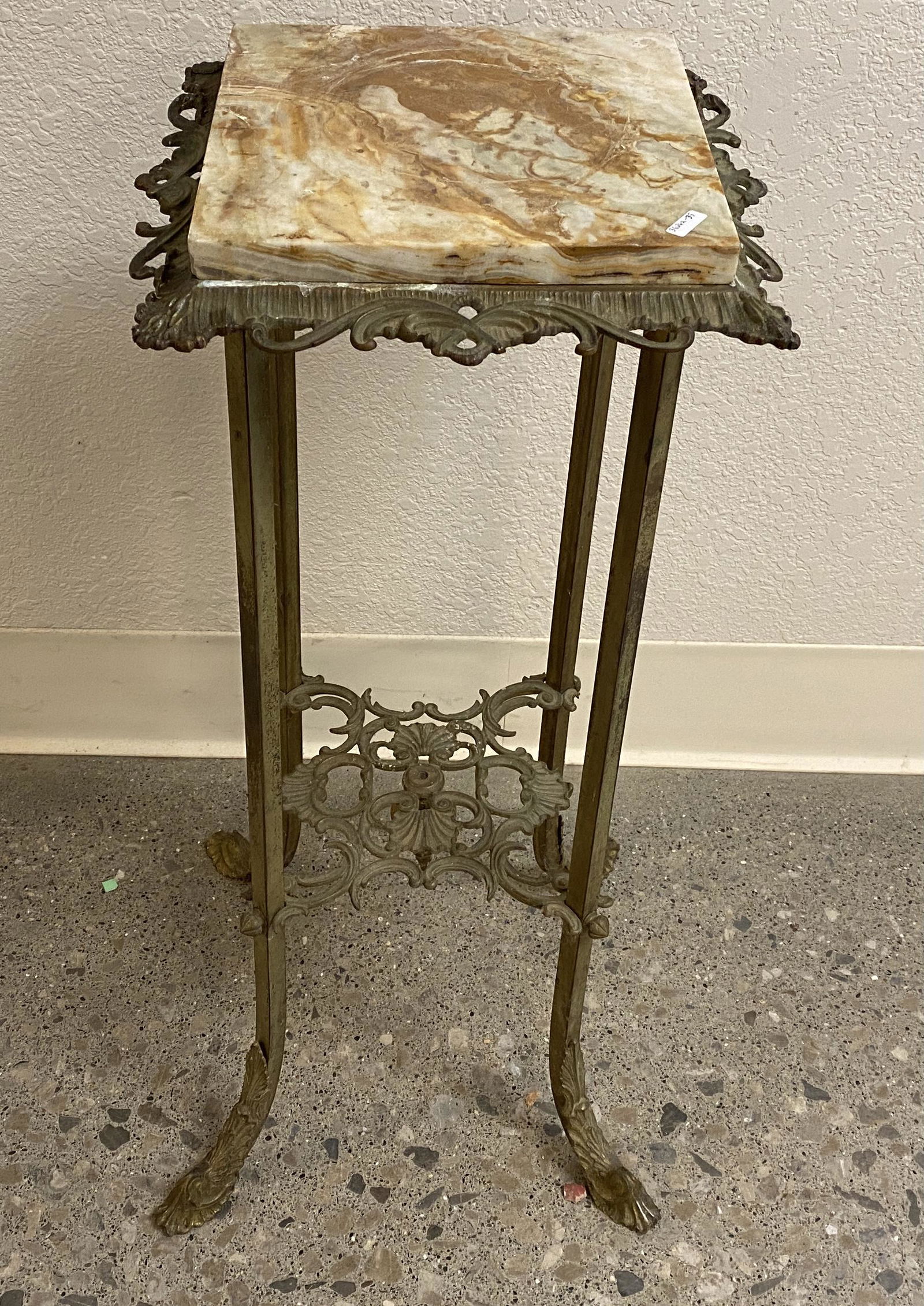 Brass and marble plant stand, 15" x 15" x 31" (1 of 2)