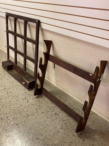 Two Pieces Including Hanging Gun Rack And Early Hutch