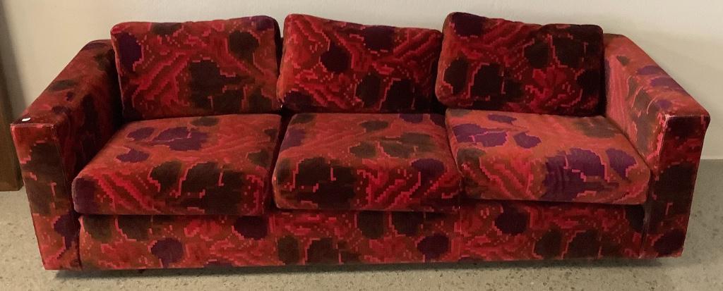 Three cushioned mid-century sofa with red upholstery, (1 of 5)