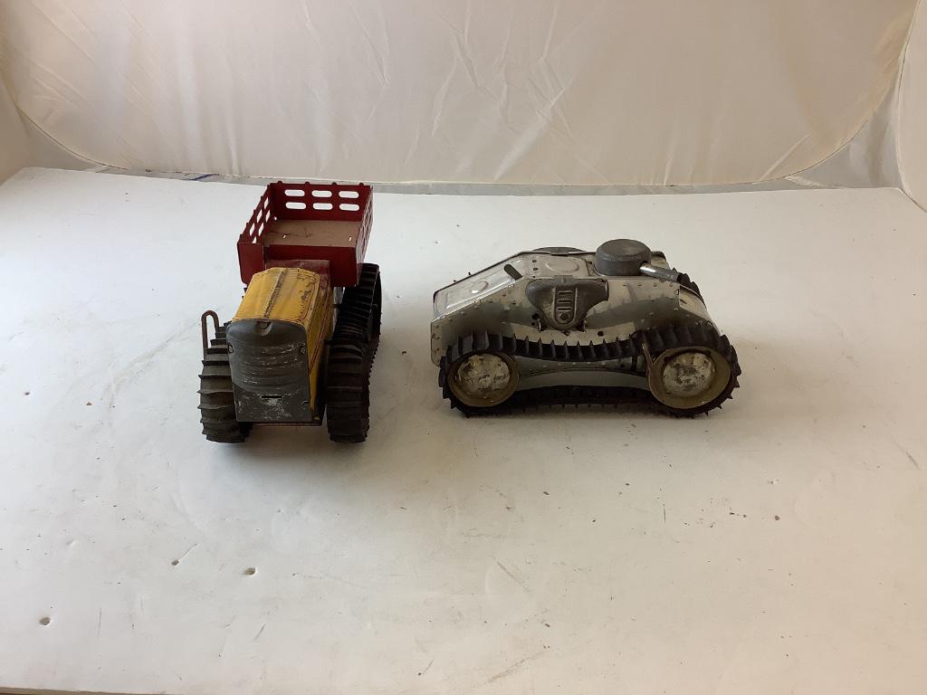 Lot of two tin caterpillar toys; truck and tank. (1 of 10)