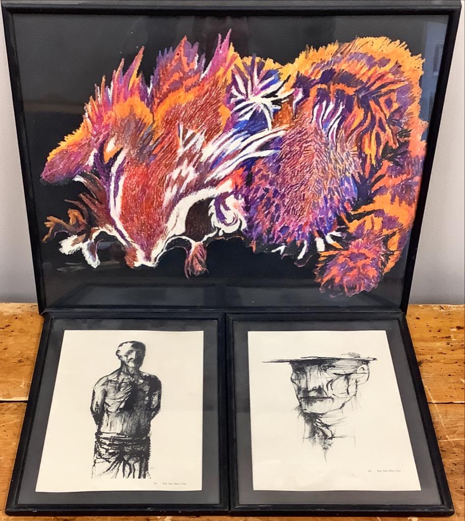 3 pieces art including 2 Leonard Baskin prints and one (1 of 3)