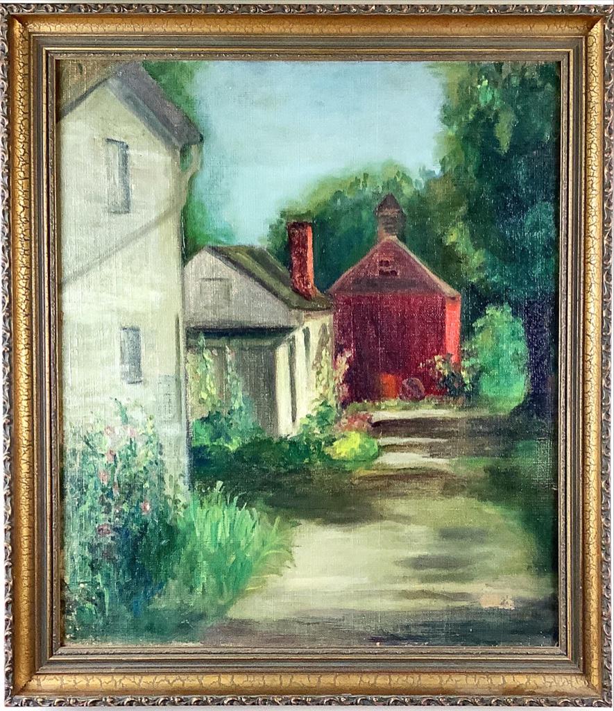 Unsigned early 20thc oil on canvas of houses. some (1 of 4)