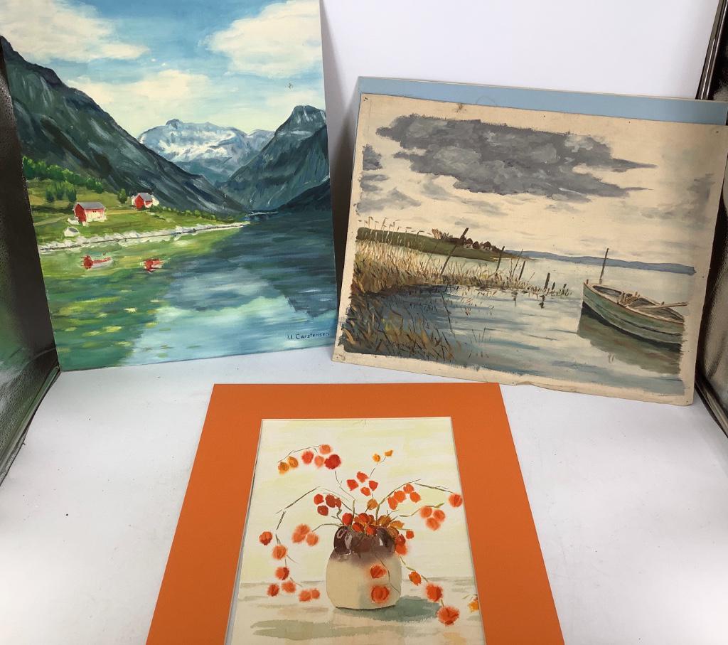 artwork by Ursula Cantensen in a plywood box, including: artwork by Ursula Cantensen in a plywood box, including watercolor paper supplies