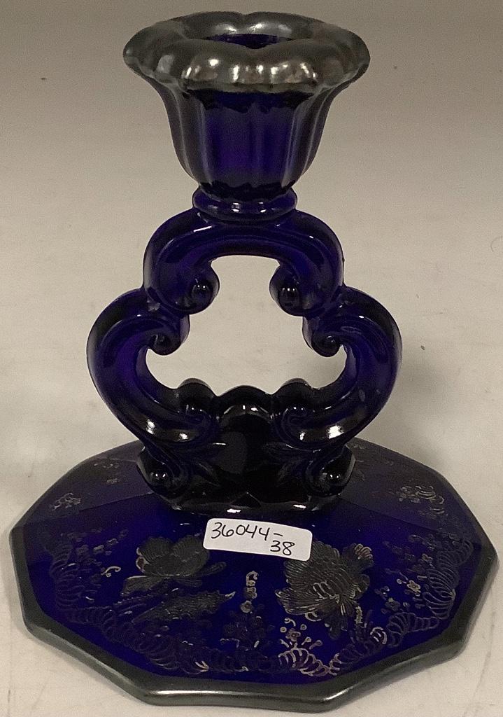 Cambridge royal blue, 5” candle stick decagon base w/ (1 of 3)