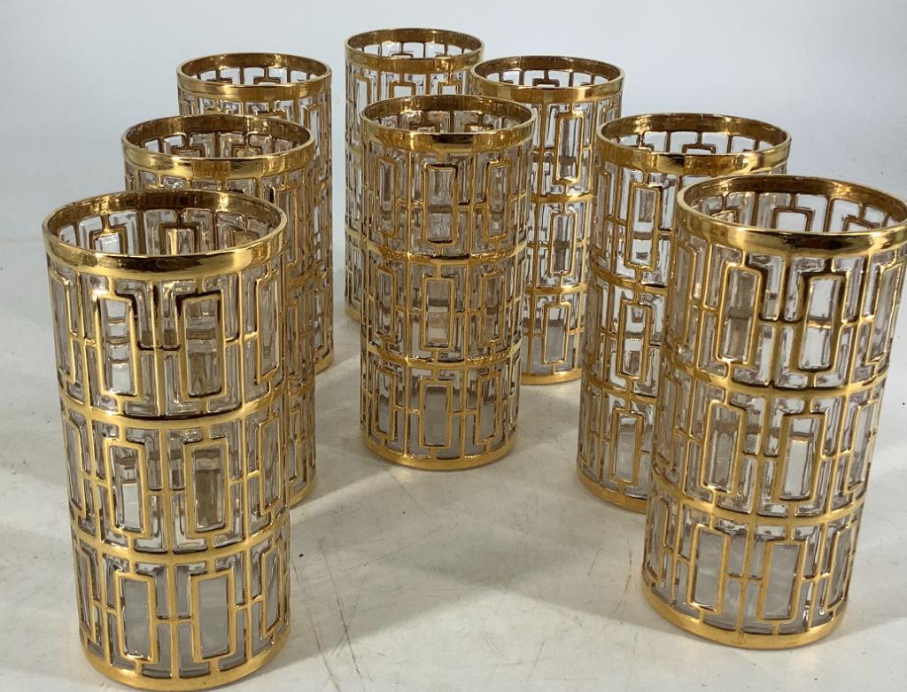 8 drinking glasses marked Imperial glass. Gold a little (1 of 3)