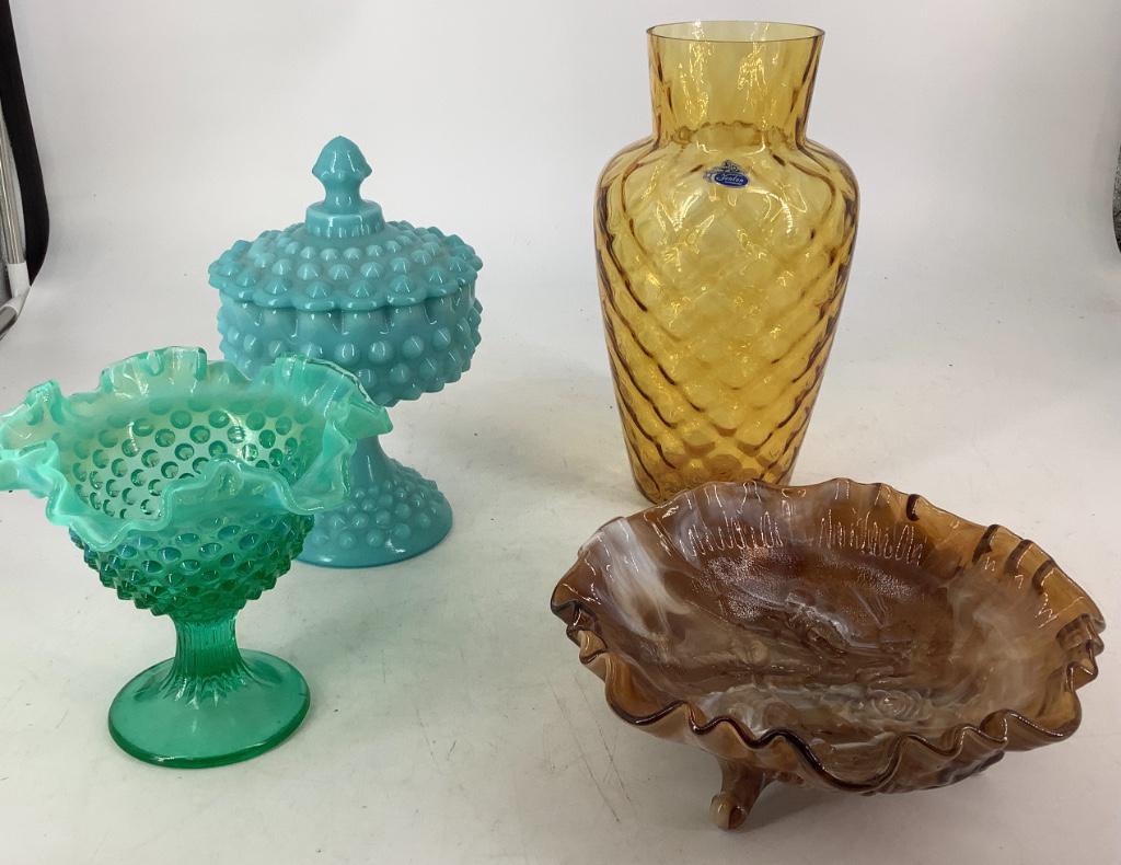 Lot of glass including Fenton Green Opalescent Hobnail (1 of 1)