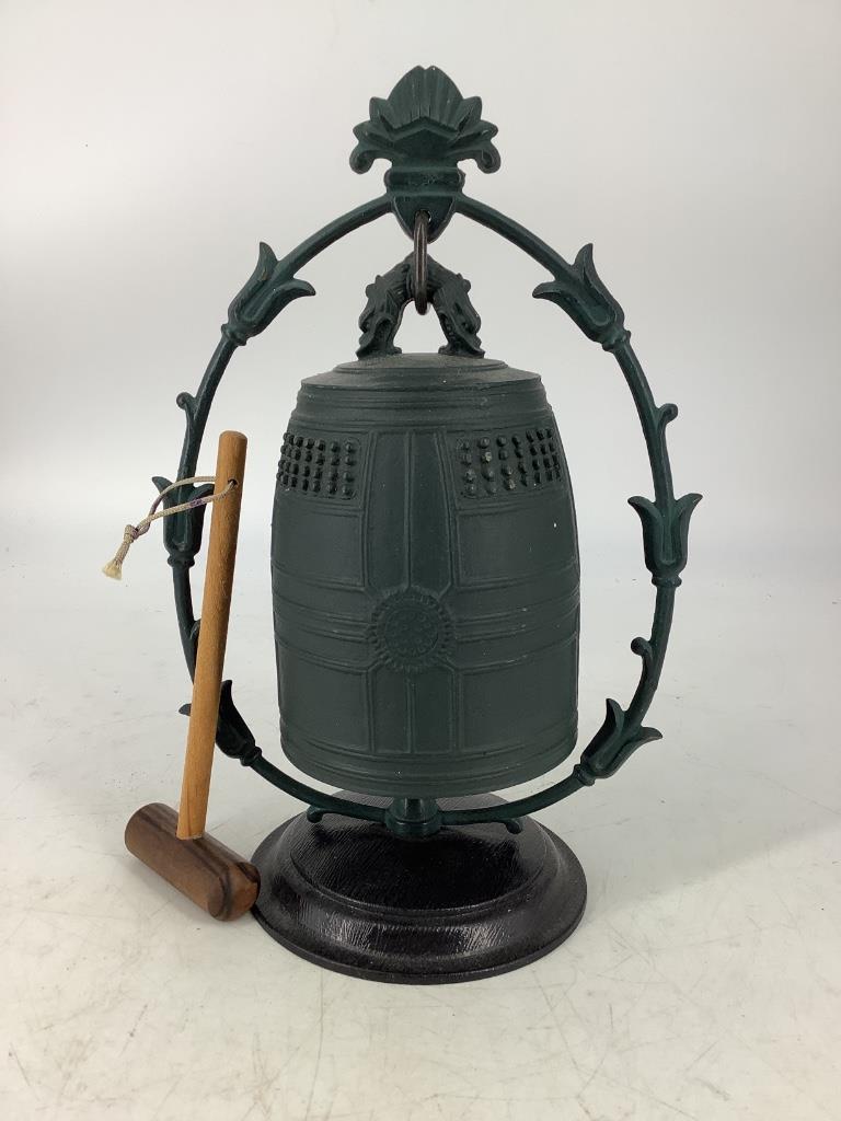 Antique Japanese bronze metal hanging bell with wooden (1 of 2)