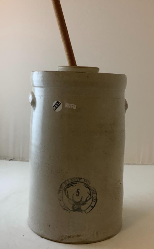 5 gallon stoneware butter churn, hairline at top. (1 of 2)