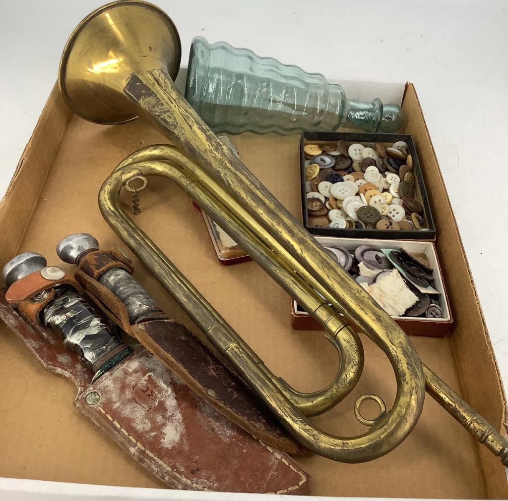 Box lot including bugle, two knives, three small (1 of 1)