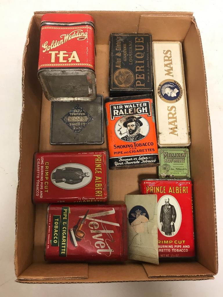 Lot of antique advertising tins mostly tobacco (1 of 1)