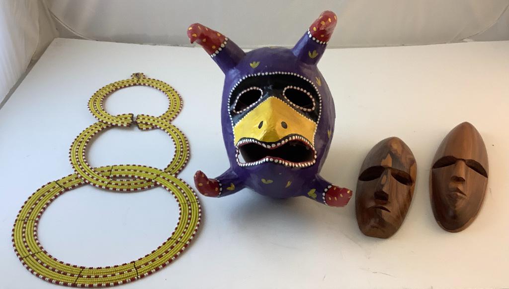 Tribal Mask, pair of wooden wall mask and a hanging (1 of 2)